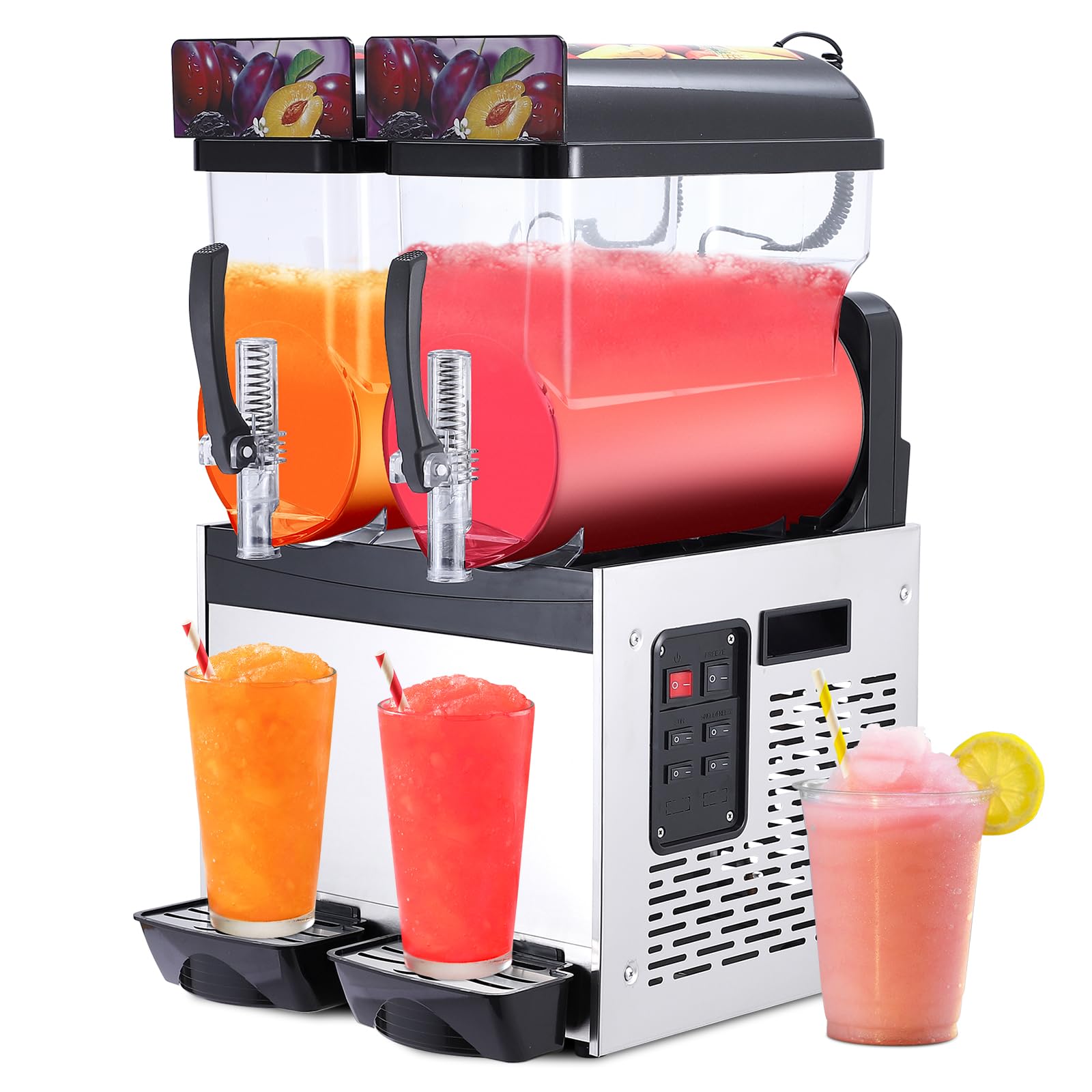 Garvee 30L Commercial Slushy Machine 700W Stainless Steel Self-Cleaning Produces 120 Cups/Hour for Margaritas Smoothies Cocktails Homes Coffee Shops Restaurants