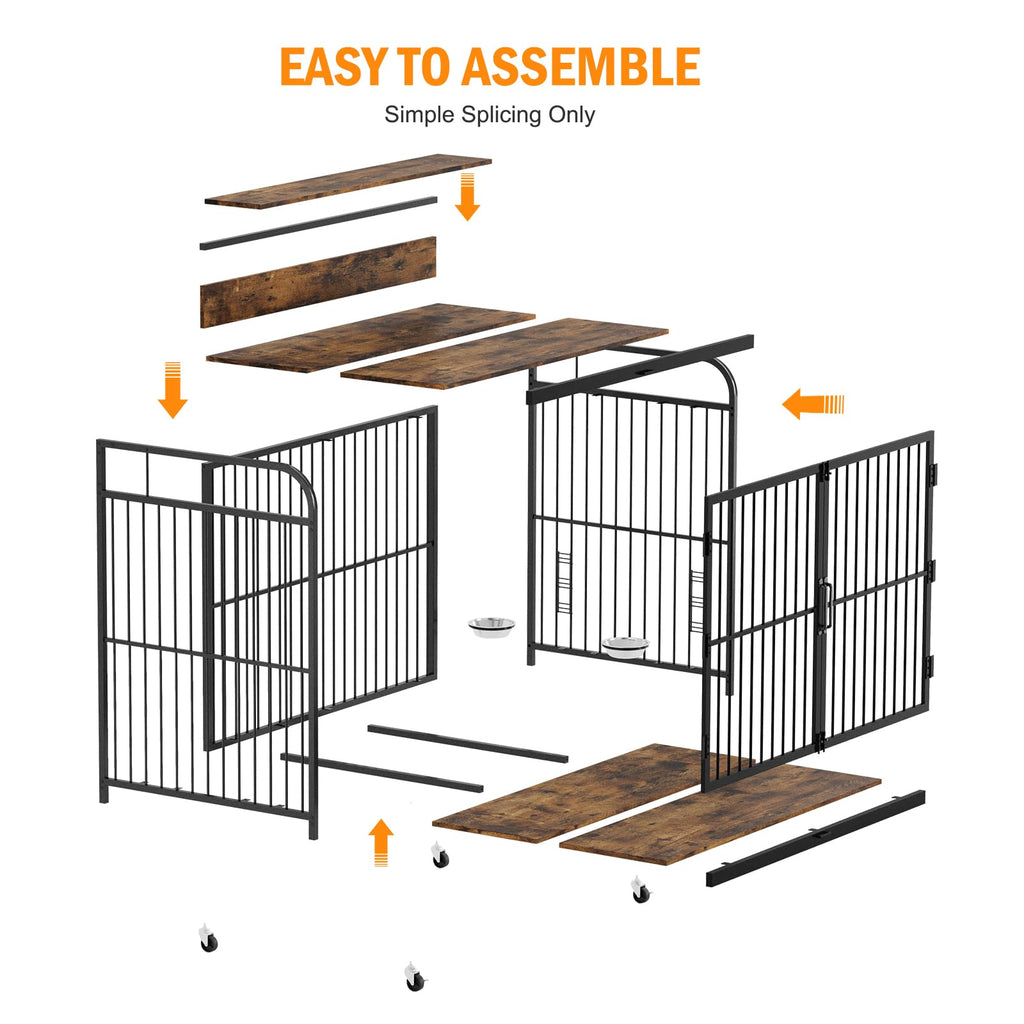 Garvee Heavy Duty Dog Crate Furniture, Wooden Dog Crate End Table with Adjustable Height & 360° Rotating Feeder, Dog Kennel Indoor, Small