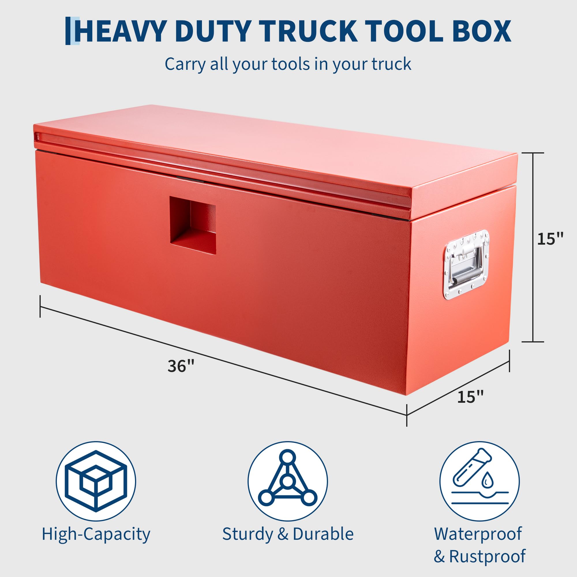Garvee 36 x 15 Inch Heavy Duty Truck Tool Box with Dual Hydraulic Levers for Pickup Bed Garage Workshop, Red