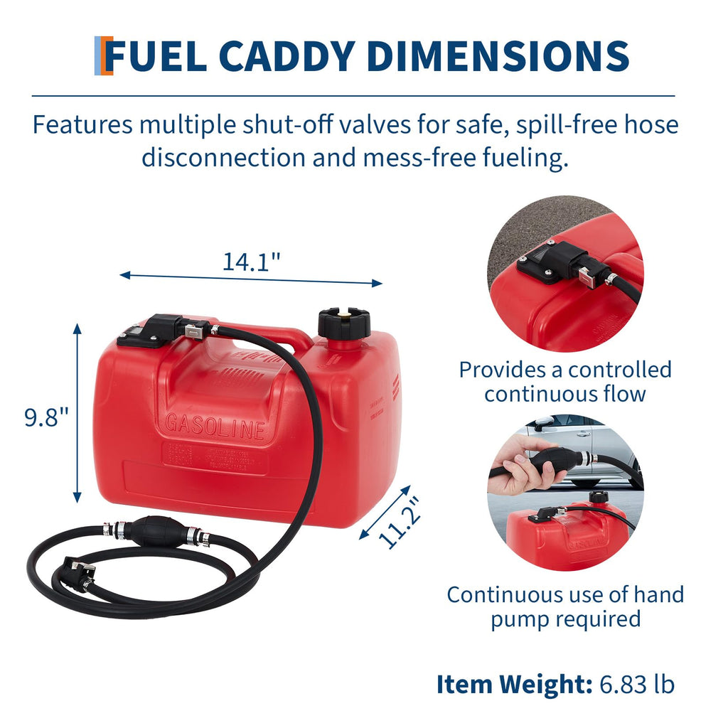 Garvee 3-Gallon/12L Portable Marine Fuel Tank, Easy-to-Carry Replacement Tank with Line, I-Shaped Handle for Boats, Kayaks, and Outboard Engines, Red