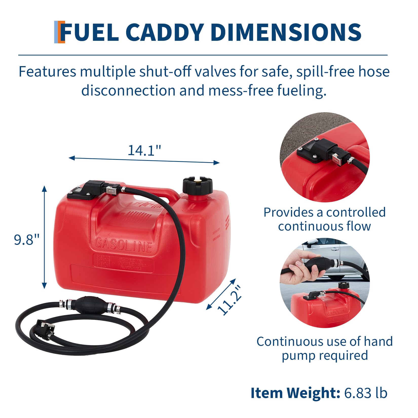 Garvee 3-Gallon/12L Portable Marine Fuel Tank, Easy-to-Carry Replacement Tank with Line, I-Shaped Handle for Boats, Kayaks, and Outboard Engines, Red