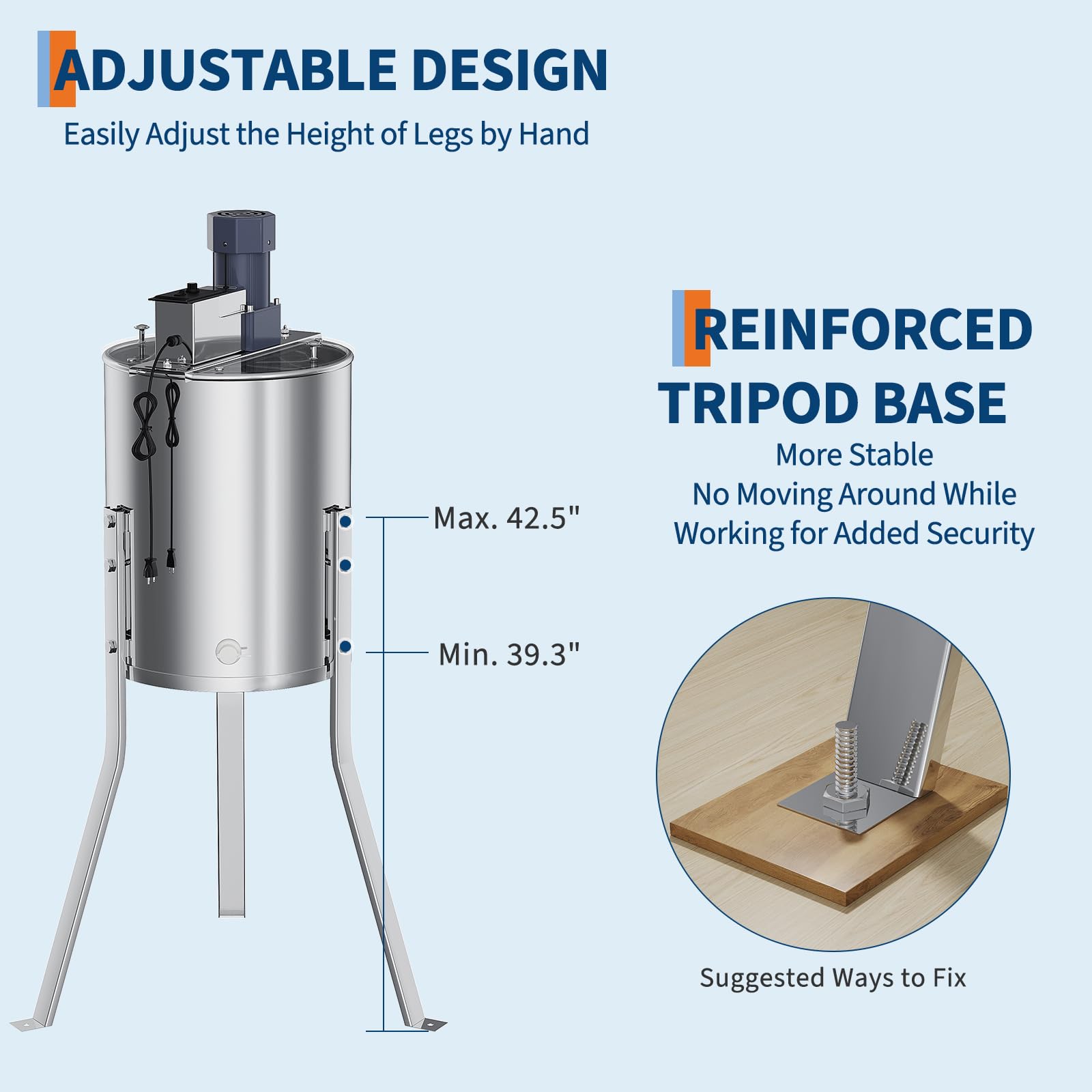 Garvee Electric 4/8 Frame Honey Extractor – Stainless Steel Beekeeping Equipment with 140W Adjustable Motor, Transparent Lid & Adjustable Height for Efficient Harvesting
