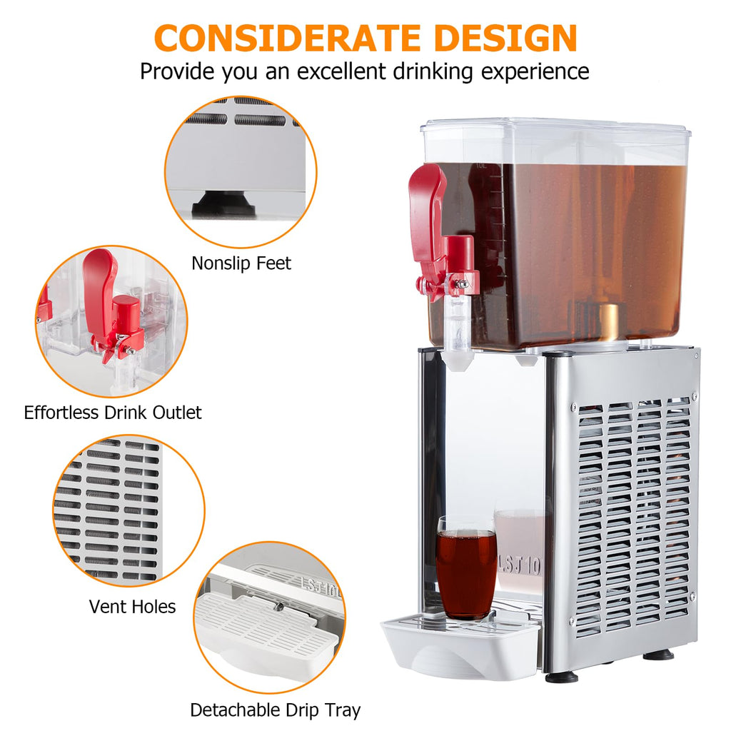 GARVEE 10L (2.64 Gallon) Commercial Juice Dispenser, 1 Tank 180W, Stainless Steel Beverage Dispenser for Tea, Drink