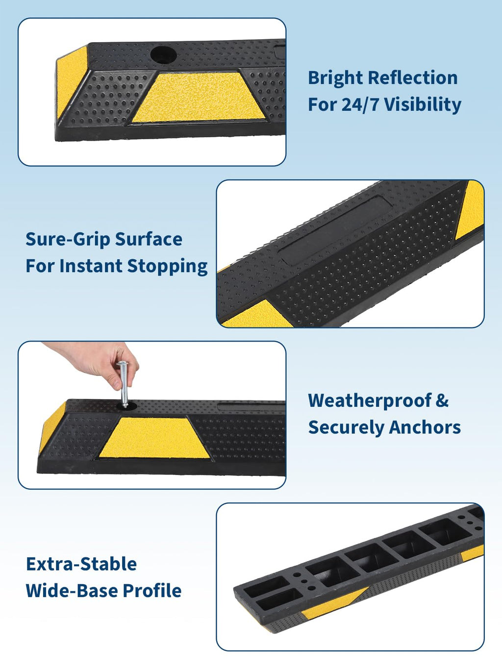 Garvee 72 Inch Heavy Duty Rubber Parking Curb With Reflective Stripes For Garage And Driveway, Yellow Black