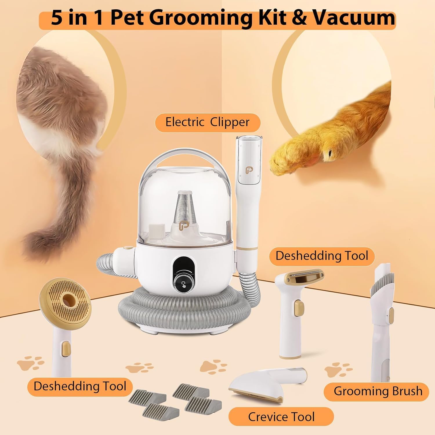 Garvee Pet Grooming Vacuum Suction Dog Grooming kit with 2 L Large Dust Cup Low Noise Dog Hair Remover, Gold
