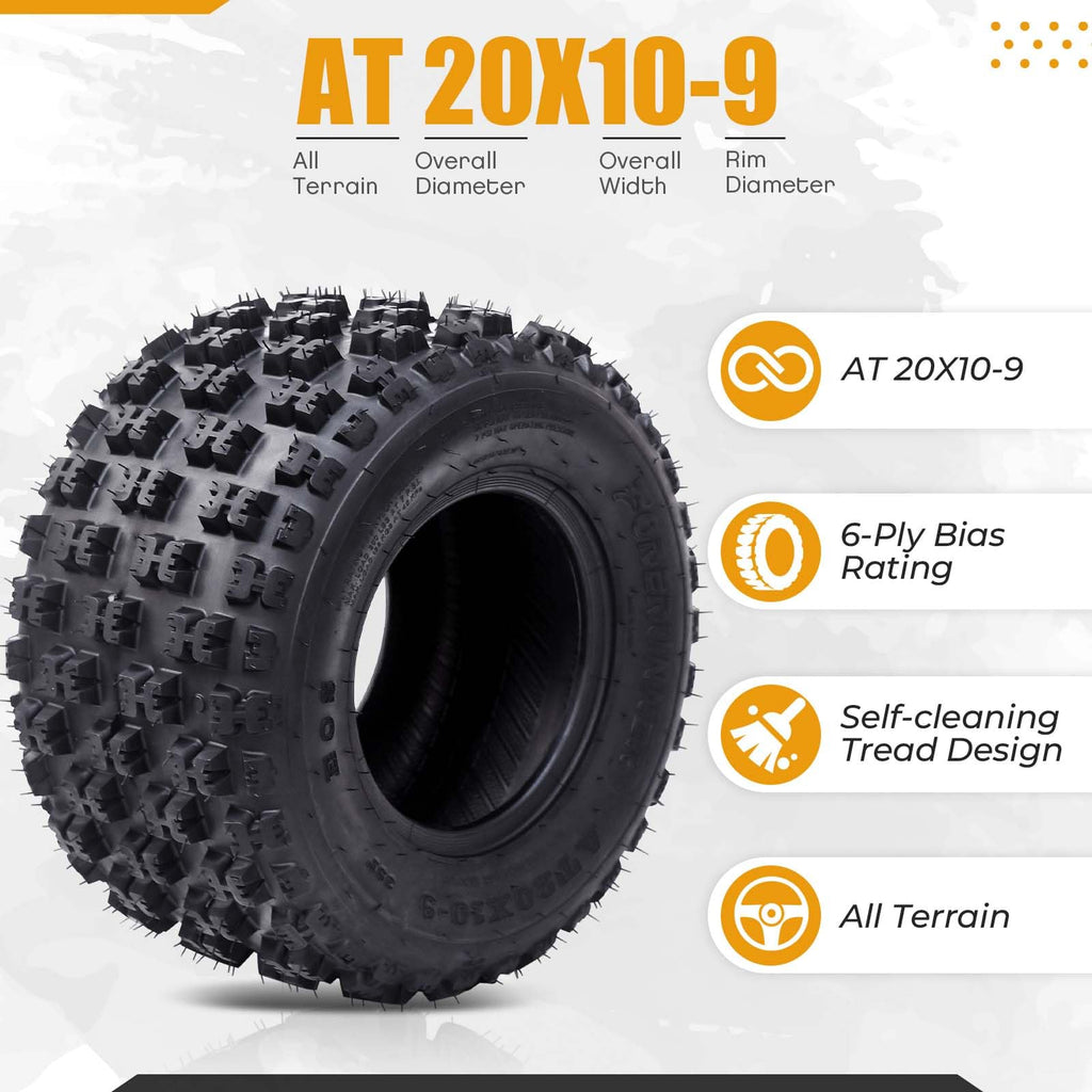 Garvee Set of 4 ATV UTV Tires Front 21x7-10 & Rear 20x10-9 6PR TL Black Durable Off-Road