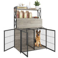 Garvee Wooden Dog Crate Furniture End Table with Flip Top and Movable Divider, 42.5 Inch Dog Cage with Storage Shelves, Large Dog Kennel Indoor Furniture with 3 Doors, Grey