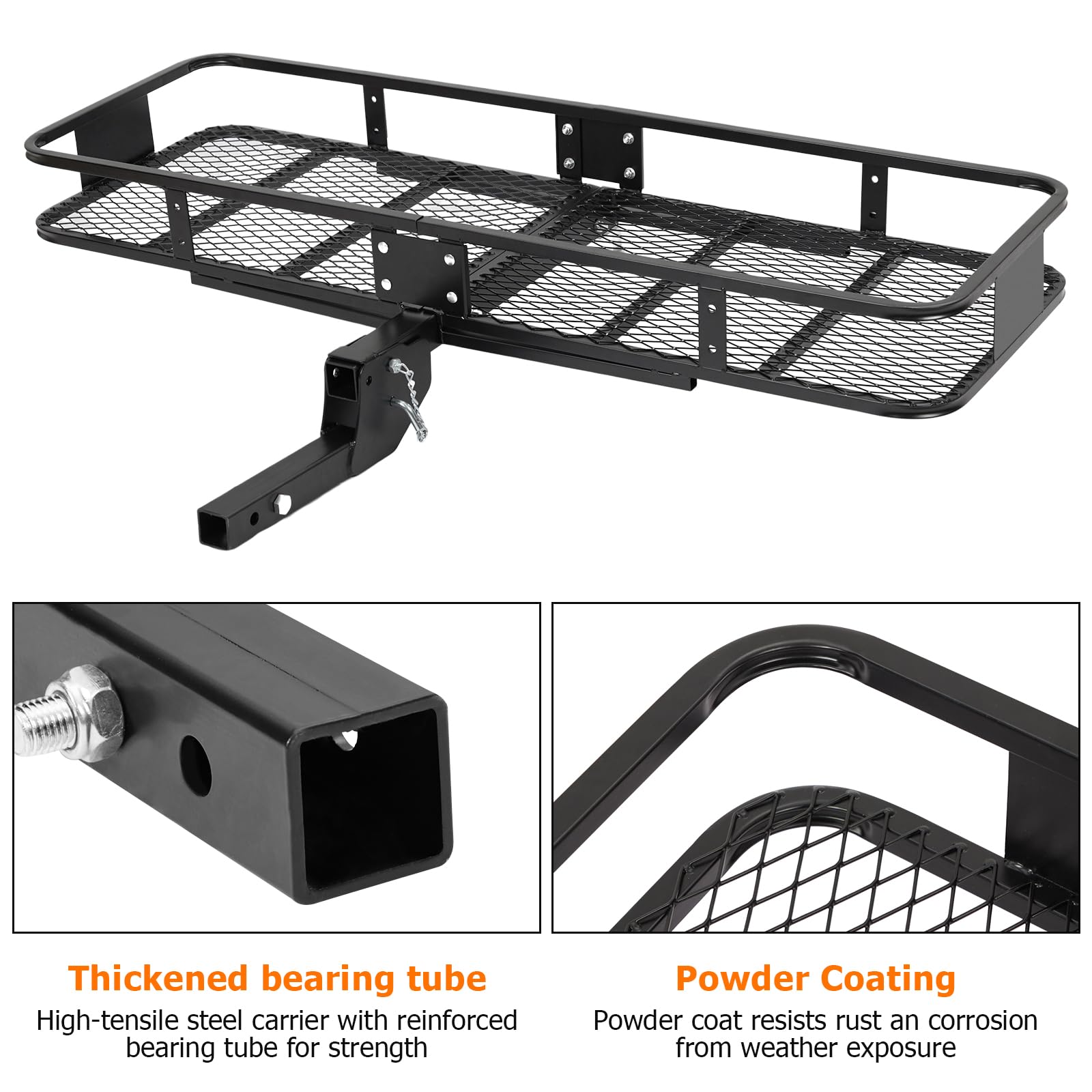 Garvee 60x20x6 Inch 500lb Capacity Folding Cargo Basket , Hitch Mount