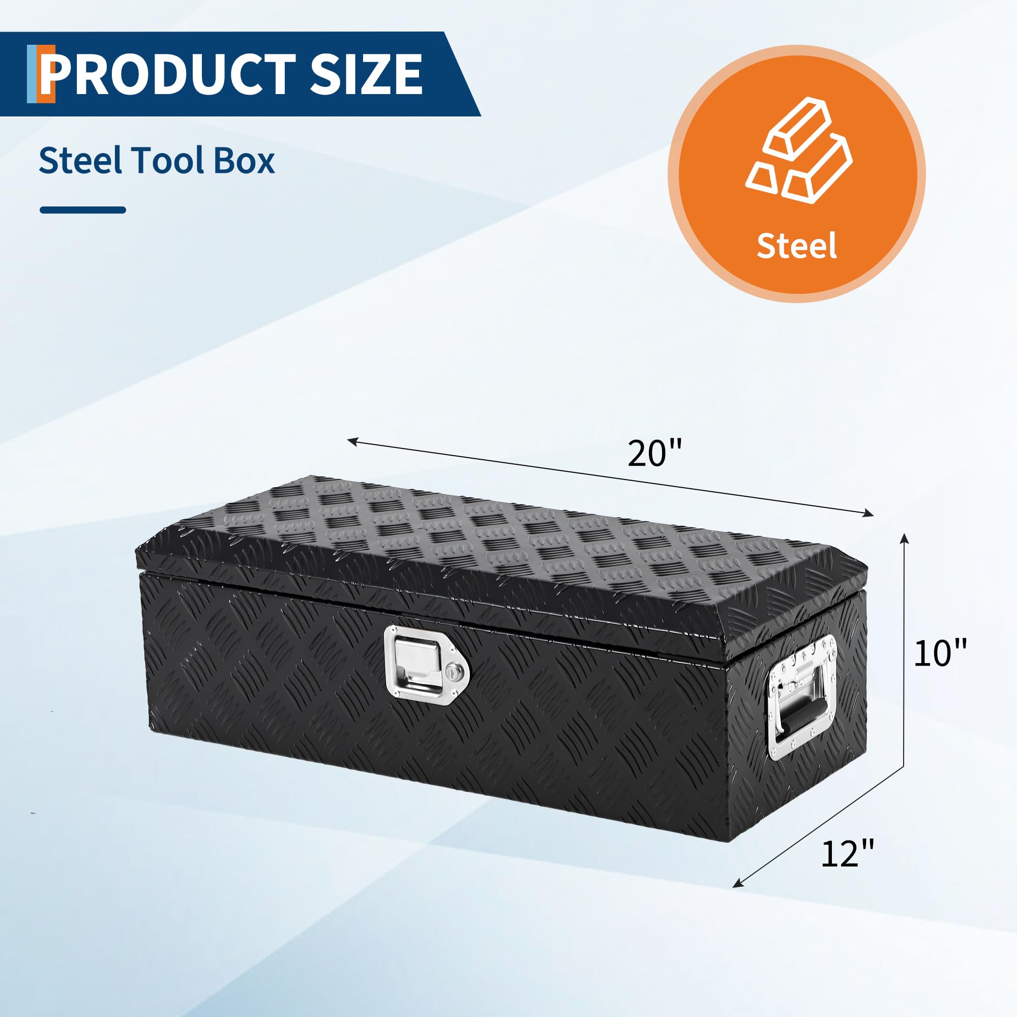 Garvee 20X12 Inch Truck Bed Tool Box, Heavy-Duty Aluminum Diamond Plate Storage Chest, Waterproof with Lock, for Trucks, Trailers, RVs, and Warehouses, Black
