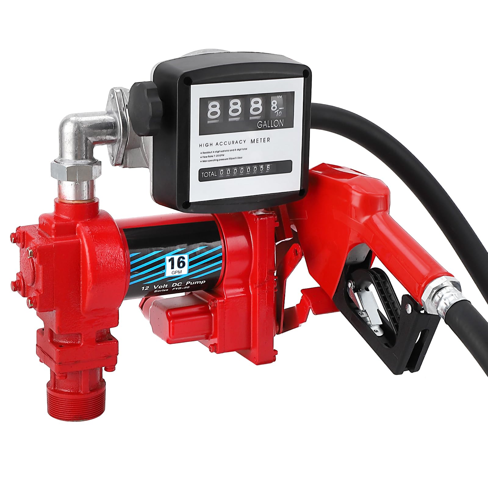 Garvee Fuel Transfer Pump 16 GPM 1/4 HP, with Digital Meter, Diesel Transfer Pump with Automatic Nozzles, Gasoline Transfer Pump with Emission & Suction Hoses for Gasoline, Diesel, Kerosene