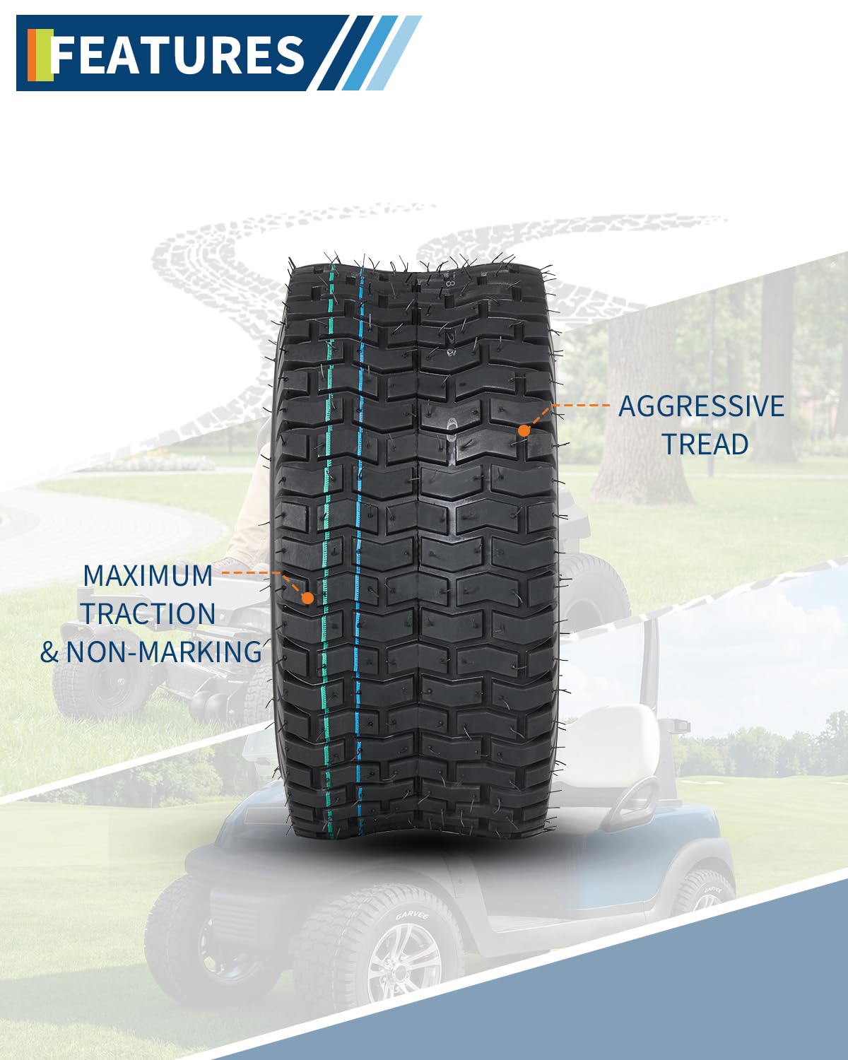 Garvee 2 Pack 15x6.00-6 Lawn Mower Tire V Pattern Tubeless For Lawn & Garden Mowers 15x6-6 4PR Black