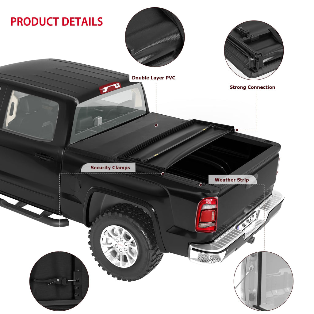 Garvee Soft Tri-Fold Truck Bed Tonneau Cover Compatible with 2009-2024 Dodge Ram 1500 (Classic&New), Fleetside 6.4 ft Bed Without Rambox
