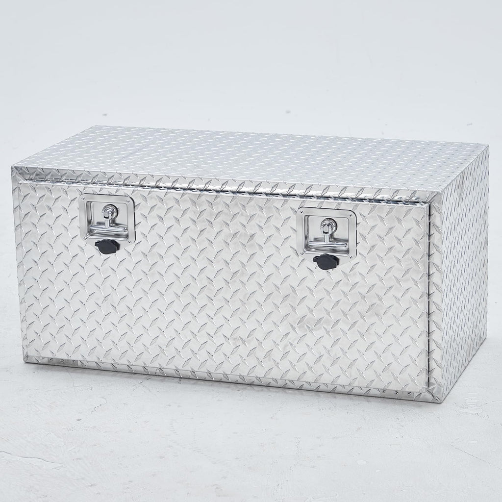 Garvee Aluminum Underbody Truck Box with T-Handle Latch, Waterproof Truck Storage Organizer Chest For Pick Up, RV Trailer, Durable Truck Side Tool Box with a Mesh Pocket-Silver