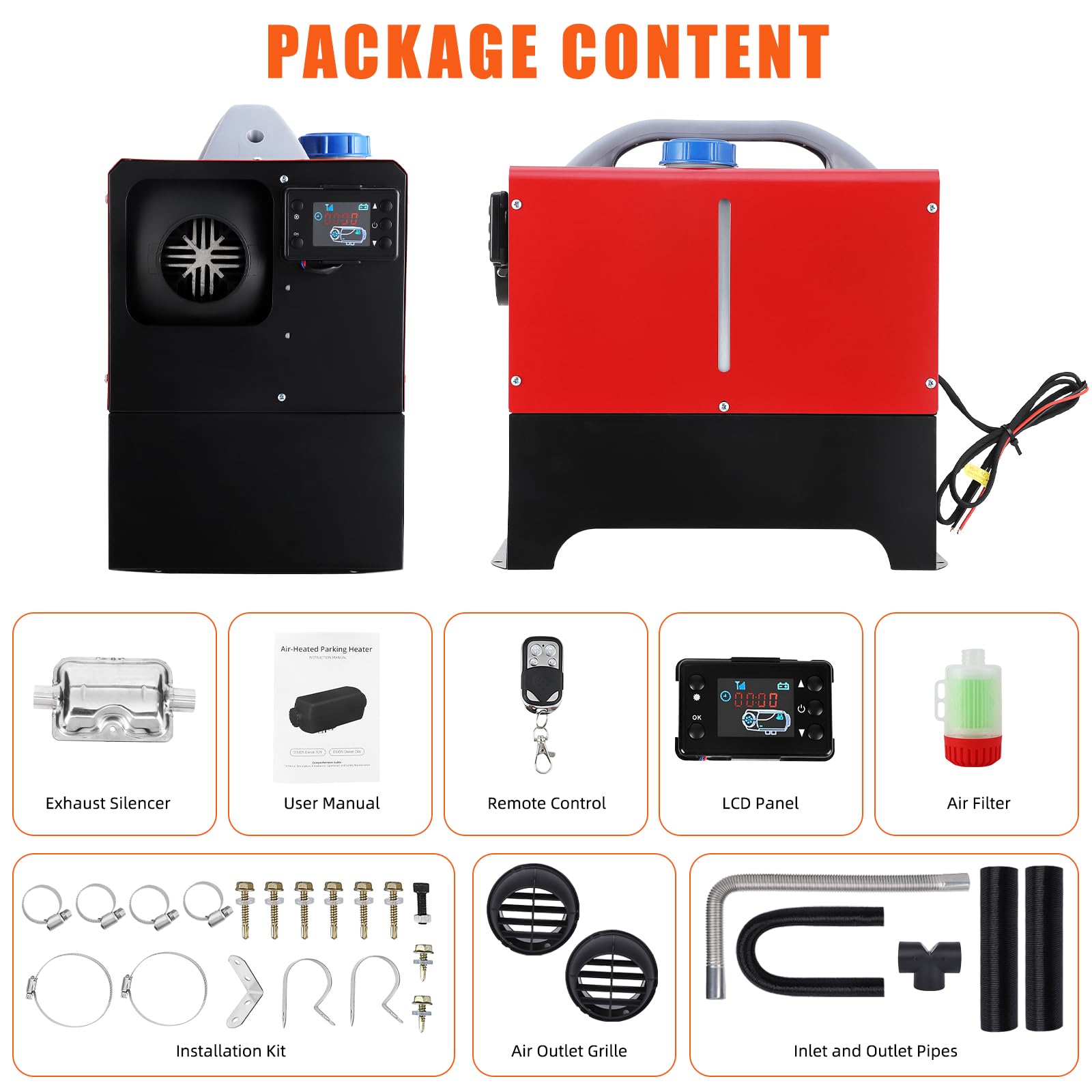 Garvee 5KW 12V Diesel Heater, All-in-One Diesel Air Heater, Portable Diesel Heater with Remote Control & LCD Monitor, Quick Heating for Car,RV,Truck, Camper,Trailer,Red