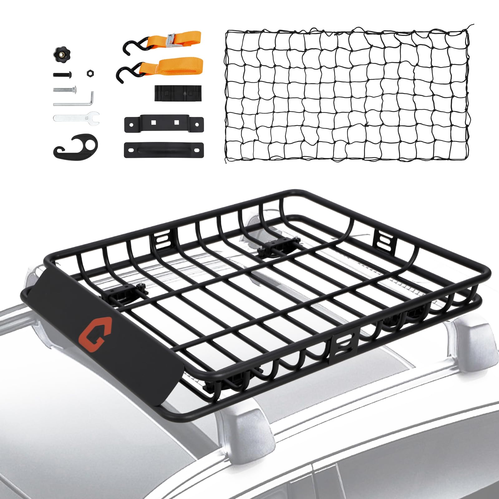 Garvee Roof Rack Cargo Carrier Basket - 46"x36"x4.5" with Cargo Net and Luggage Holder, 200 lbs Capacity, Universal Fit for Pickup Trucks, Black