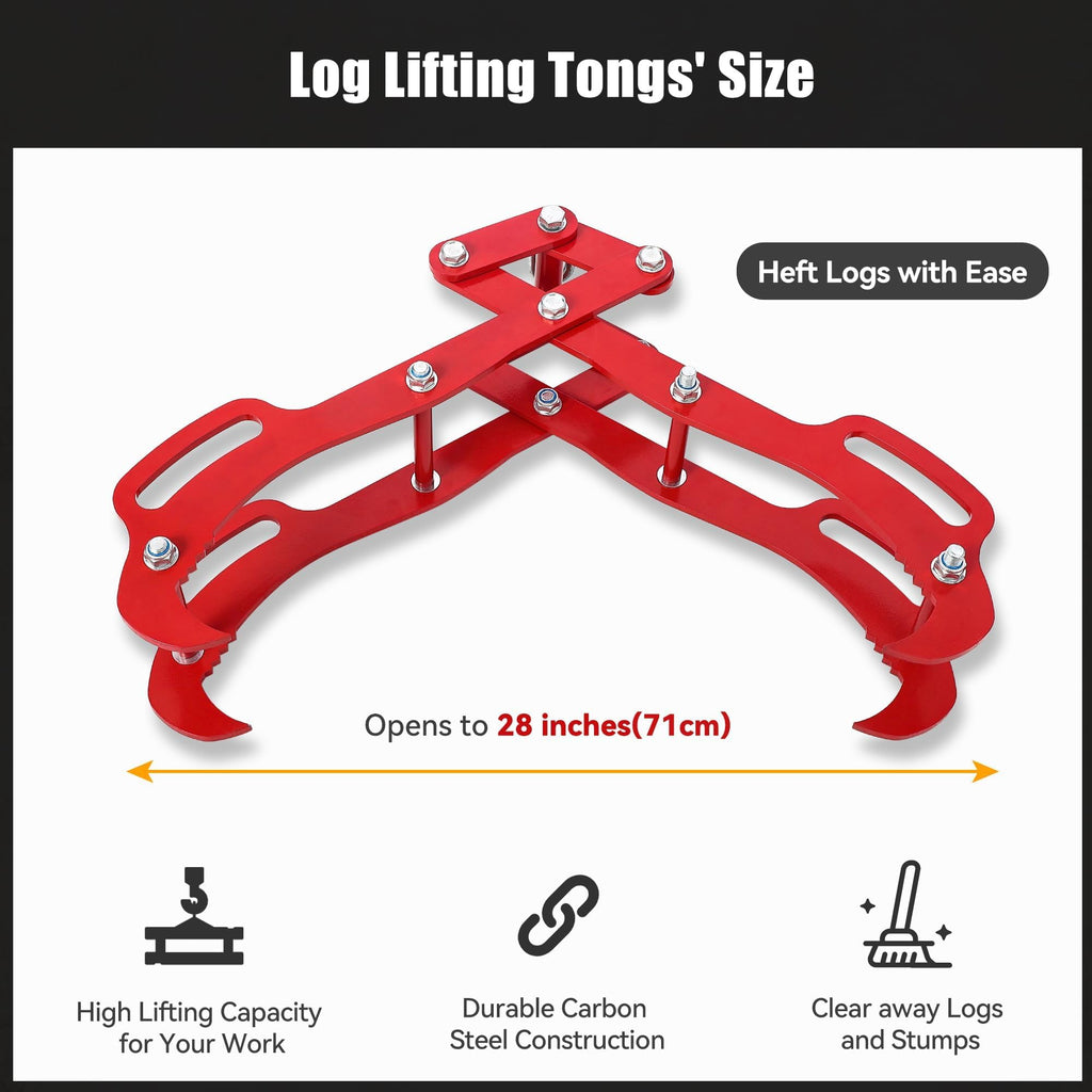 Garvee 28" 4-Claw Log Lifting Tongs, 5500 lb Static / 4409 lb Dynamic Steel Log Grapple with 32" Opening for Tractor, ATV, Skid Steer & Forestry