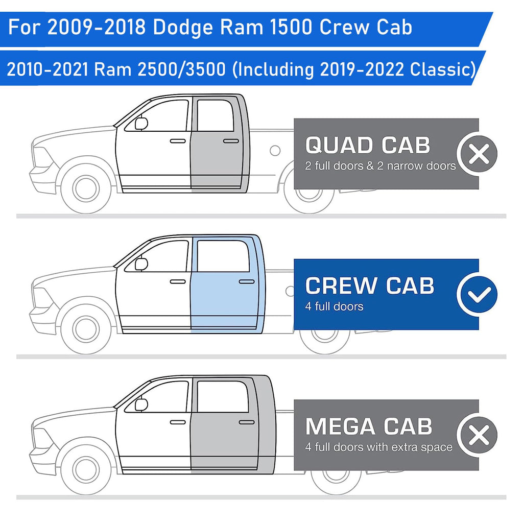 Garvee Running Boards for 2009-2018 Ram 1500/2010-2022 Ram 2500 3500 Crew Cab & 2019-2023 1500 Classic Side Steps Nerf Bars Truck Step Rails