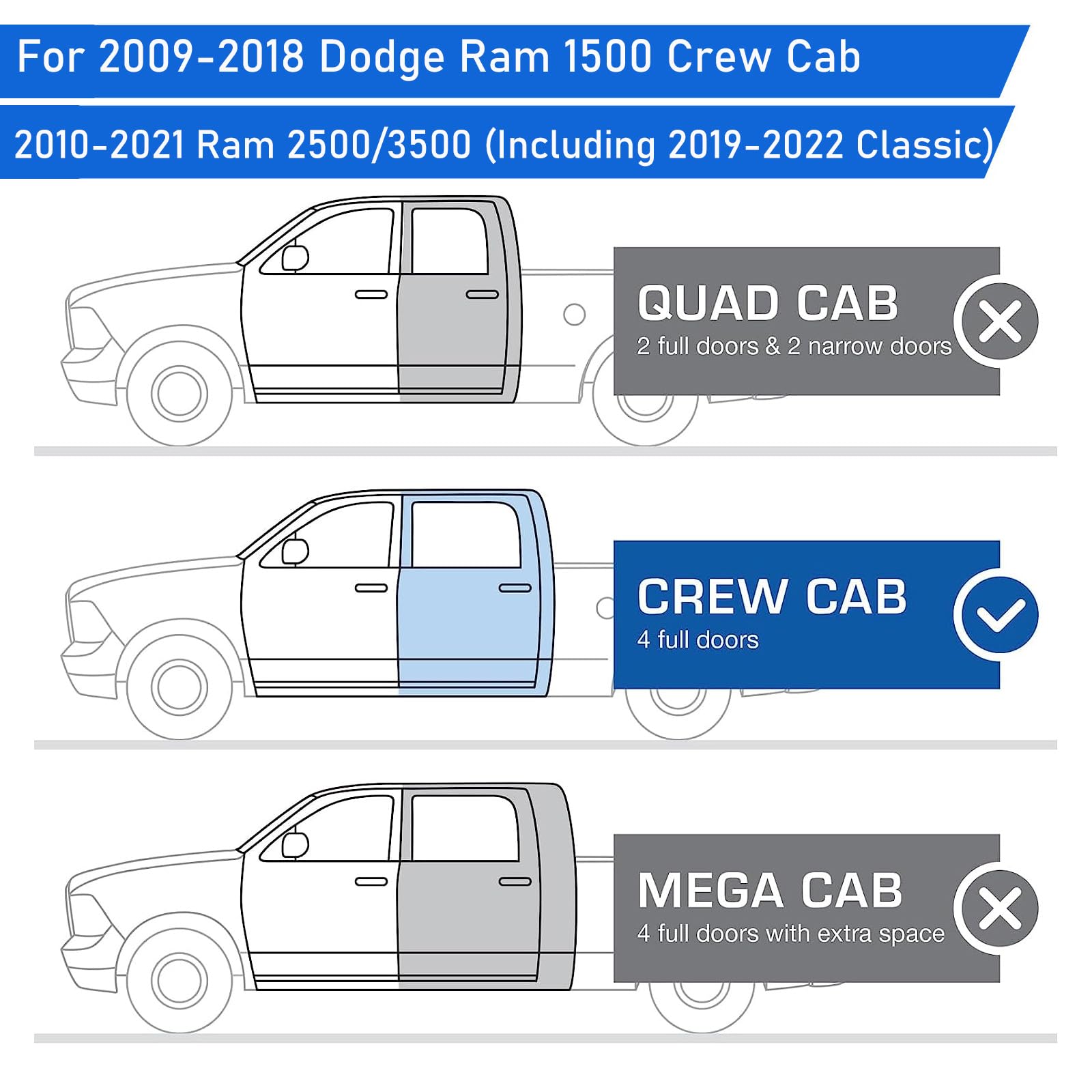 Garvee Running Boards for 2009-2018 Ram 1500/2010-2022 Ram 2500 3500 Crew Cab & 2019-2023 1500 Classic Side Steps Nerf Bars Truck Step Rails