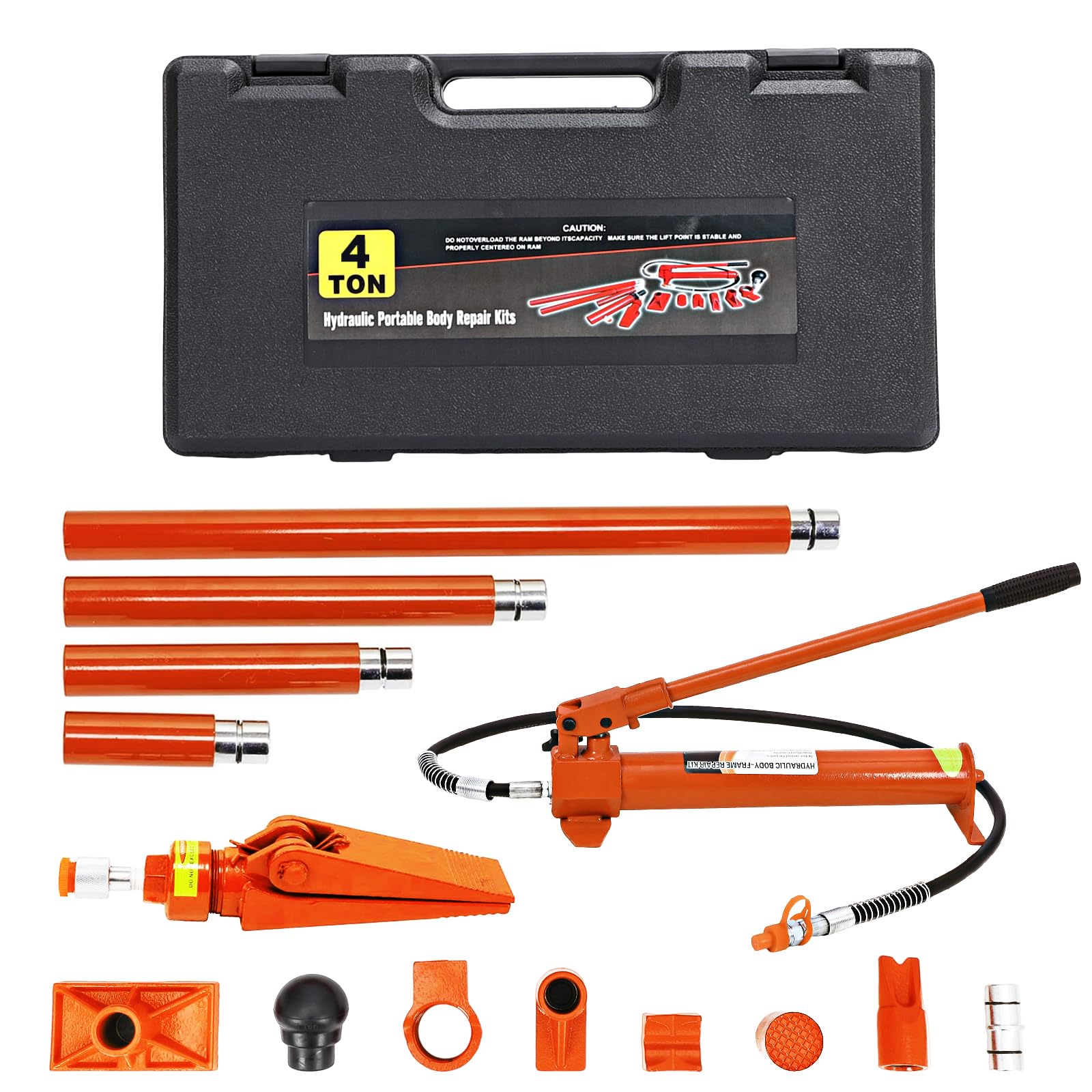 Garvee 4 Ton Porta Power Kit Heavy Duty Hydraulic Ram with Secure Transport Case for Auto Shop Frame Repair, Orange