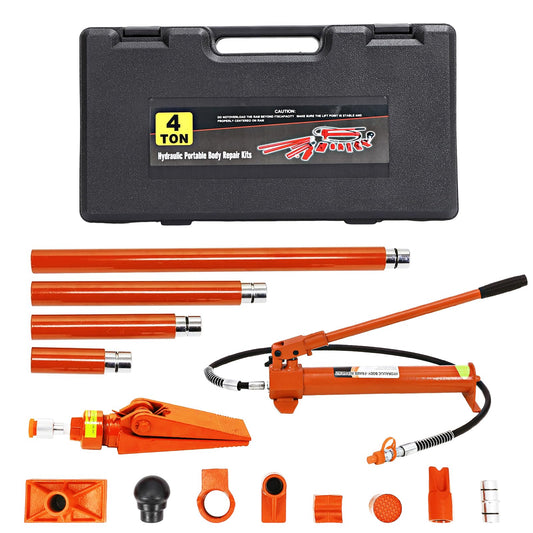Garvee 4 Ton Porta Power Kit Heavy Duty Hydraulic Ram with Secure Transport Case for Auto Shop Frame Repair, Orange