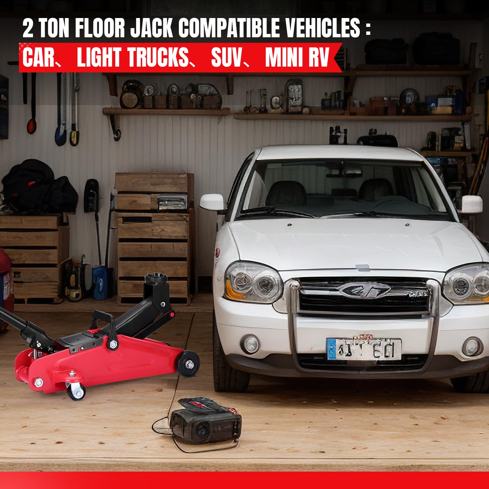 Garvee 2 Ton Hydraulic Floor Jack Portable Car Lift Jack Heavy Duty Steel 3.35-13 Inch Range