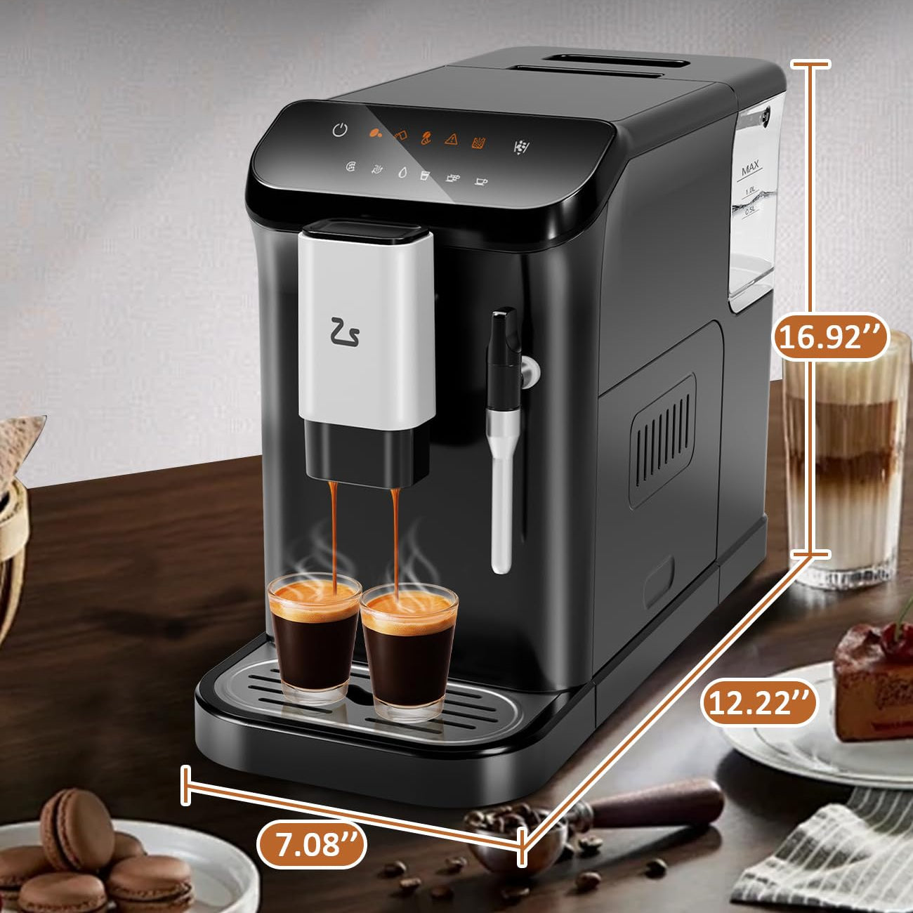 Garvee Espresso Machine with Grinder, 20 Bar Professional Espresso Maker with Milk Frother Steam Wand, 1.5L Water Tank, Touch Display, 1-15 Adjustable Grind Size Levels, Gift for Coffee Lover