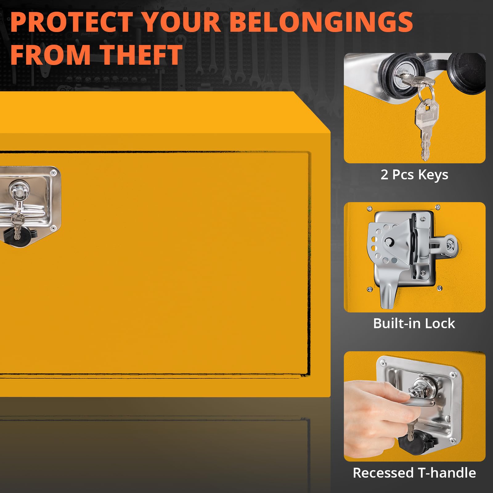 Garvee 24x14x16 Inch Underbody Truck Box Black Steel Lockable Waterproof Tool Storage Organizer for Trucks Heavy Duty, Yellow