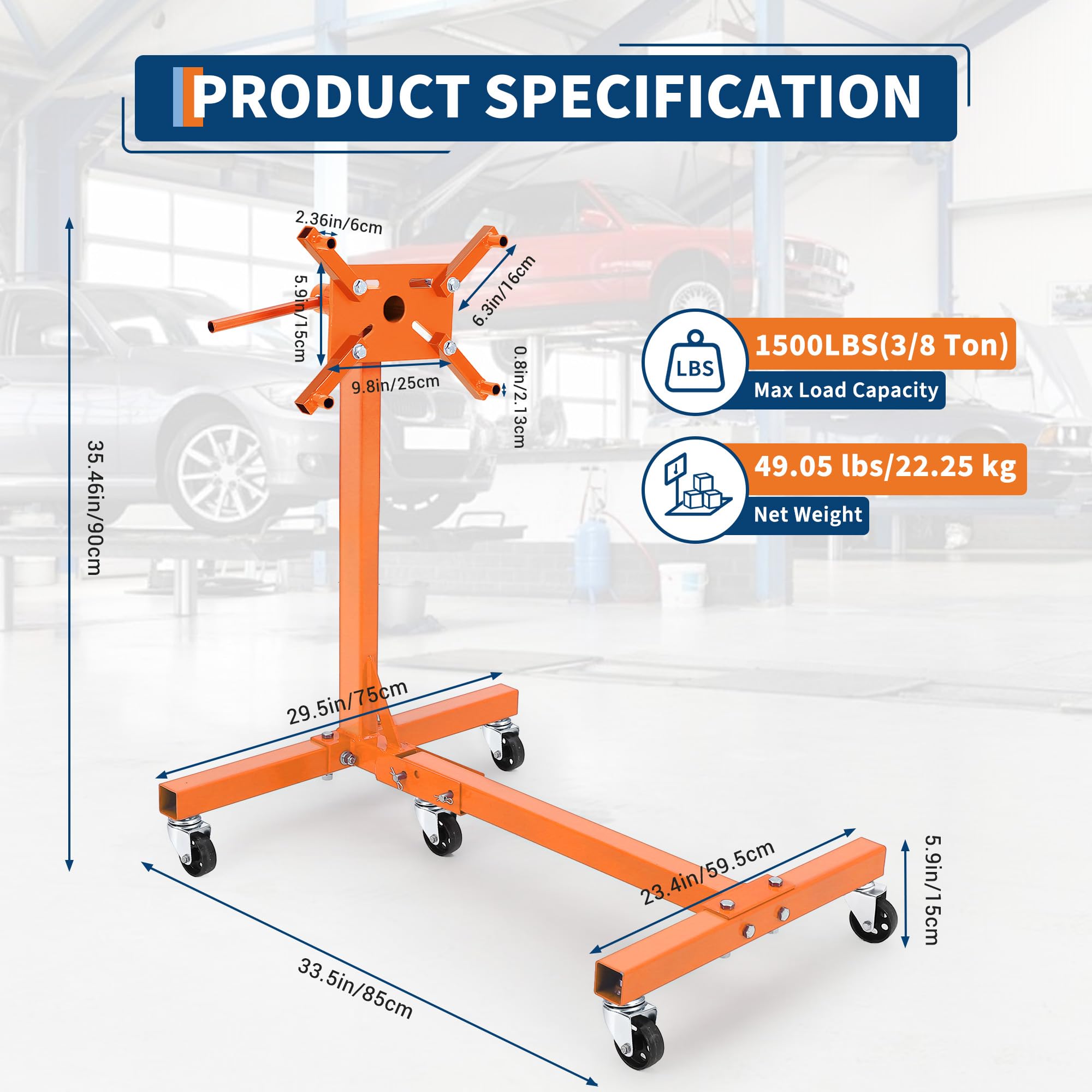 Garvee 1500lbs Engine Stand Rotating Folding Steel Constructionfor Auto Repair Vehicle Maintenance, 33.5x29.5x35.4inch , Black