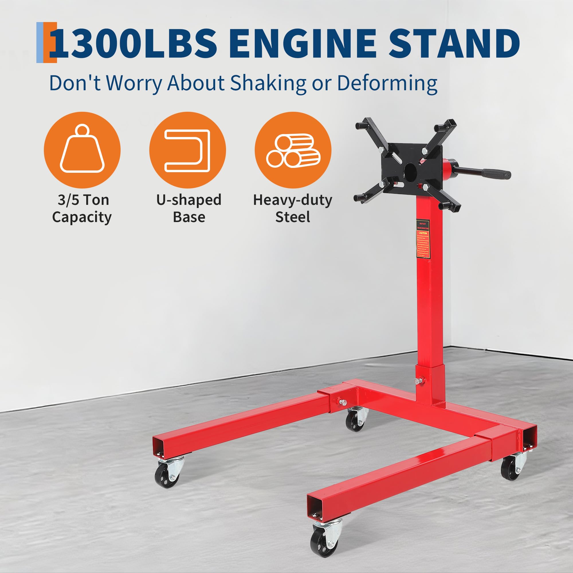 Garvee Engine Stand 1300 LBS Rotating Motor Stand with 360° Rotating Head, Adjustable Arms, Casters for Vehicle Maintenance, Durable Steel, Black