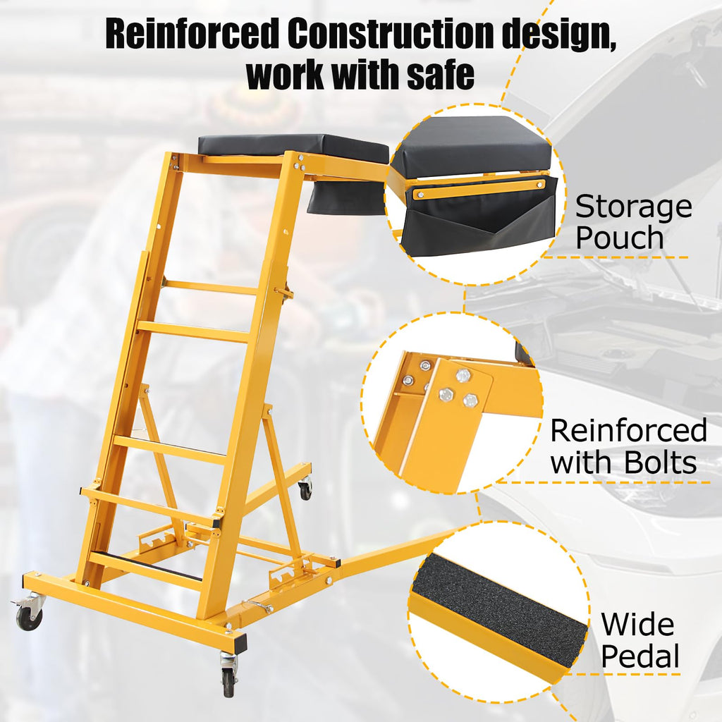 Garvee Automotive Engine Creeper, Engine Creeper with Adjustable Height 48" to 66"，400 LBS Engine Creeper, 4 Swivel Caster Wheels, Auto Repair and Maintenance - Yellow