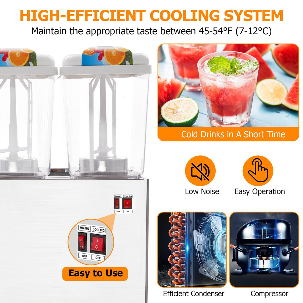 Garvee Commercial Beverage Dispenser, 3 Tanks 4.75 Gallon 18L Juice Dispenser, 380W Stainless Steel Food Grade Lemonade Dispenser With Thermostat Controller, Drink Dispensers for Parties Restaurant