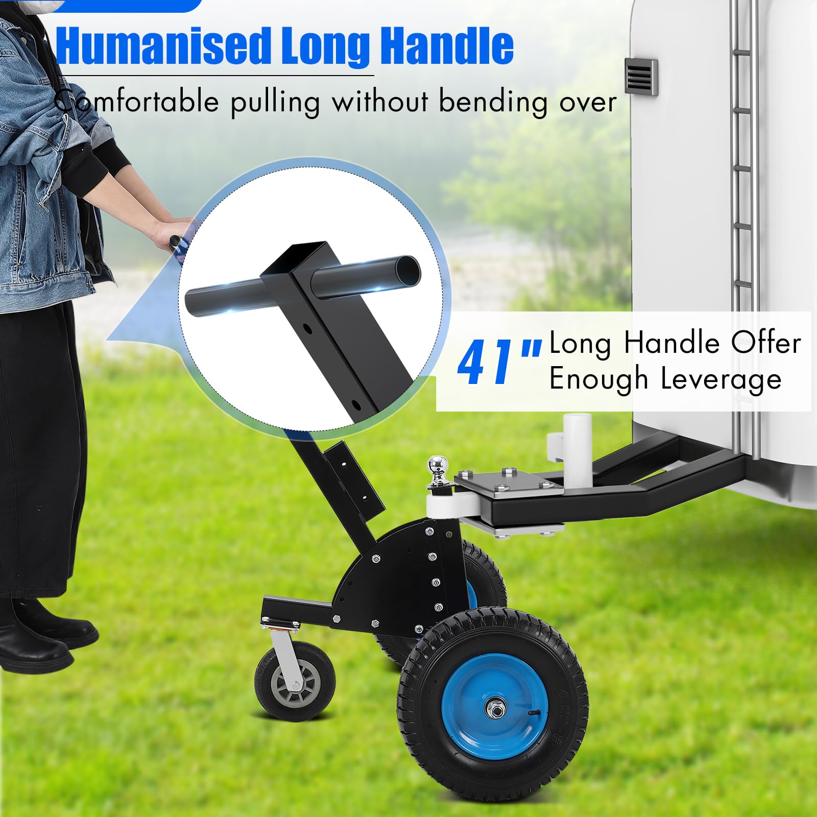 Garvee Adjustable Trailer Dolly 1500 lbs Load Capacity, Utility Trailer Mover Dolly with Adjustable Height & 2 Inch Ball,Pneumatic Tires & 3 Universal Wheel, Carbon Steel Trailer, Multiple-uses