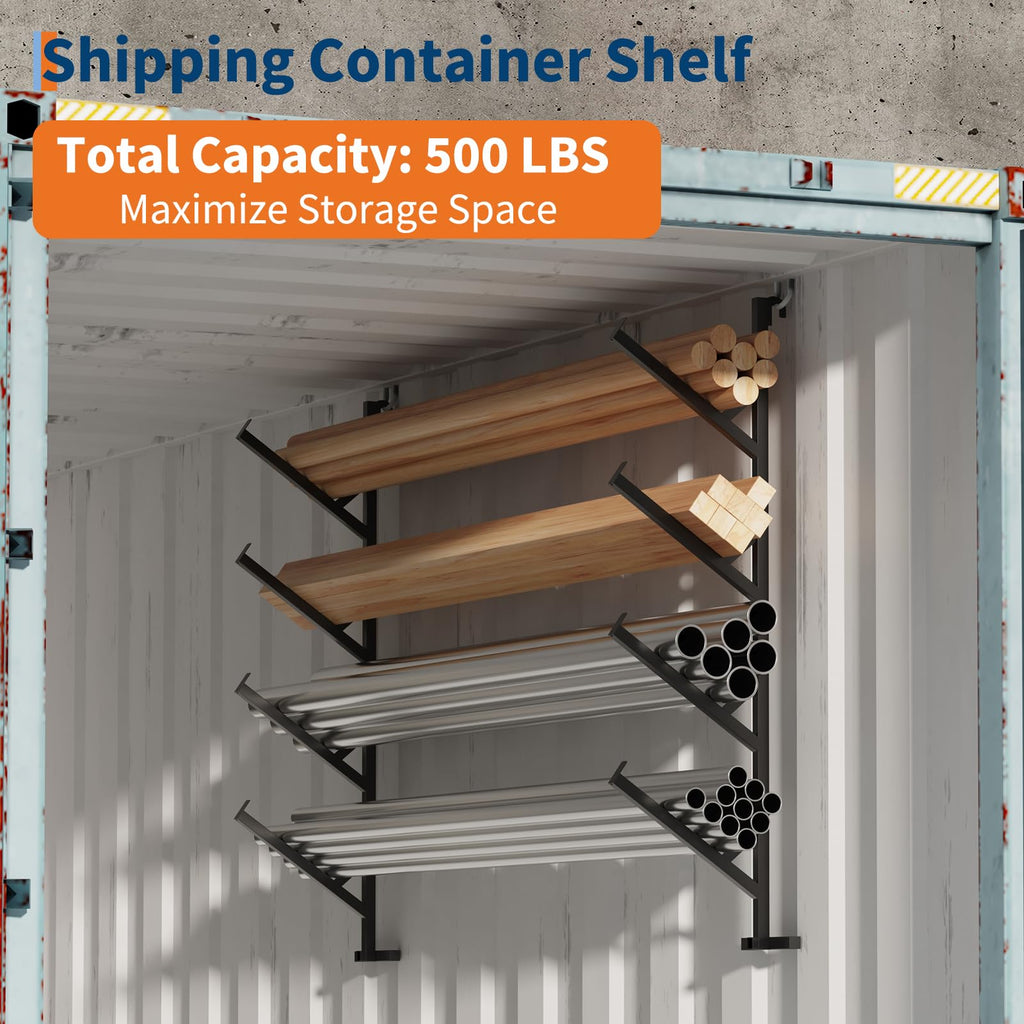Garvee 6 Pack Shipping Container Pipe Rack, 4-Tier Heavy-Duty No-Drill Shelving Brackets for Vertical Storage, 64"x18", Black