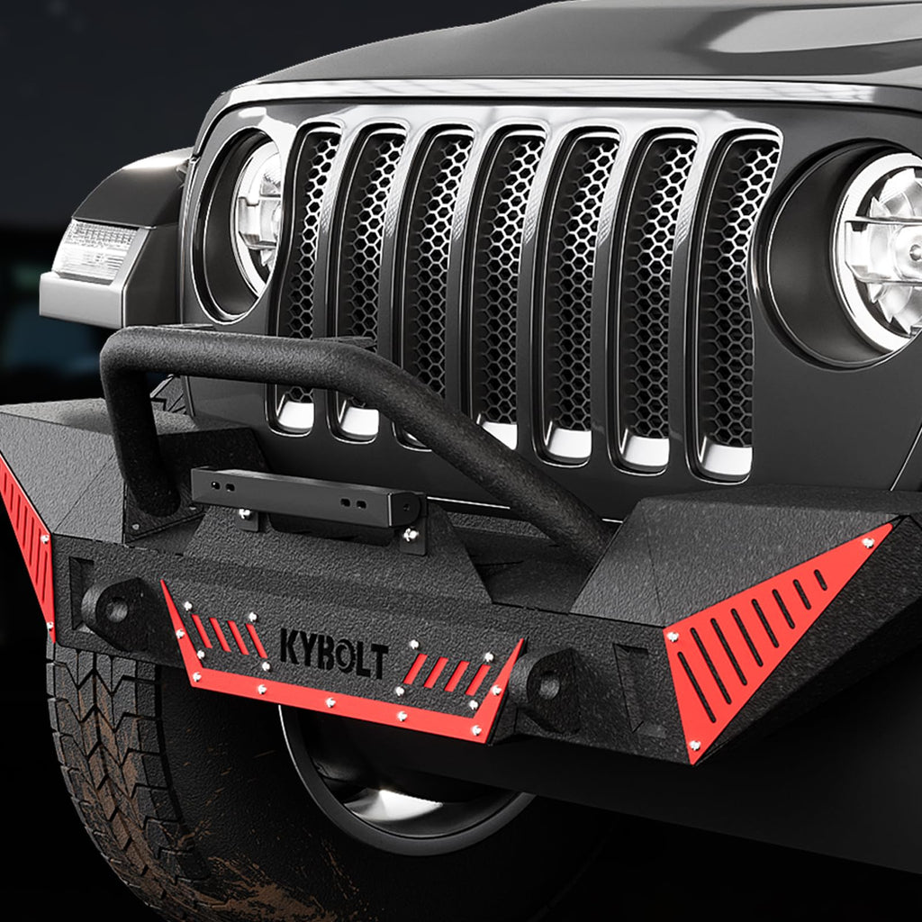 Garvee Front Bumper Compatible with 2007-2018 Jeep Wrangler JK & Unlimited JKU (2/4 Doors), Rock Crawler Off Road Full Width Bumper w/Winch Plate & Paintable Armor