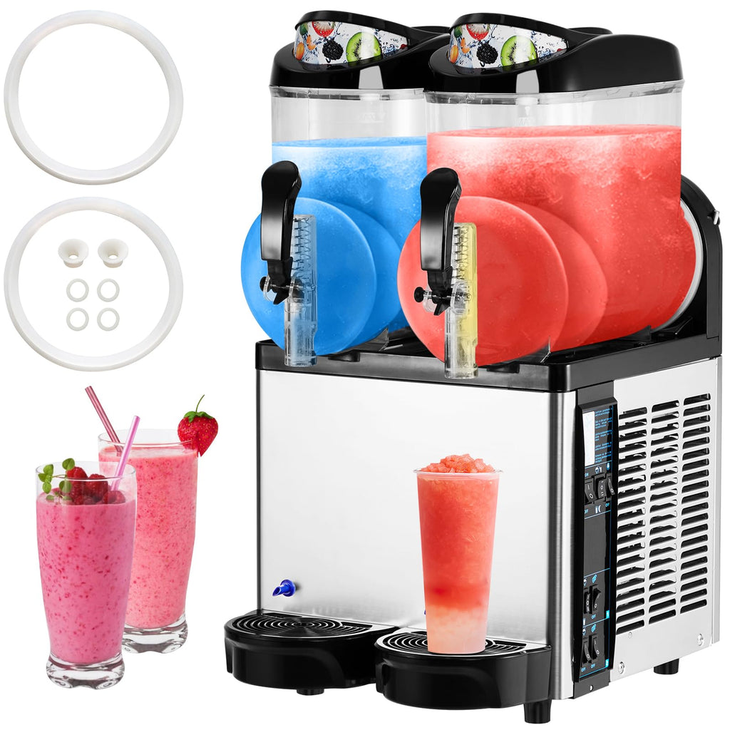 Garvee 12Lx2/6.4 Gals Commercial Slushy Machine Margarita Machine 500W Frozen Drink Machine Food-Grade PC Tanks for Restaurants Bars Pool Parties