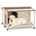 Garvee Cabin Style Pet Kennel With Asphalt Roof Weatherproof Raised Fir Wood Dog House For Outdoor Indoor Patio Yard Cream One Size