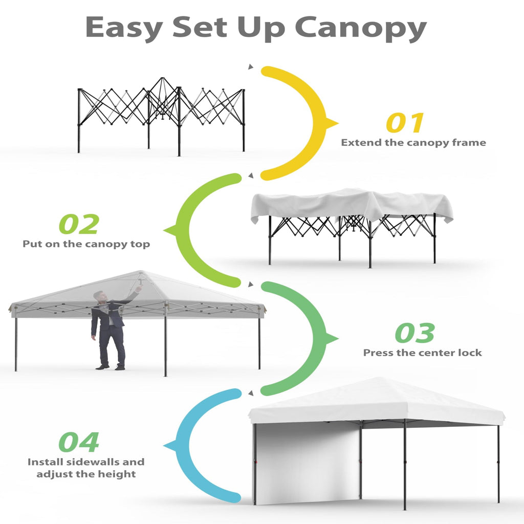 Garvee 10'x10' Pop-Up Canopy Tent with Sidewall - Portable Gazebo with Stakes & Ropes for Outdoor Events, Patio, Party, Camping, White