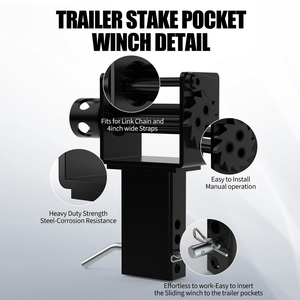 Garvee Trailer Stake Pocket Winch Utility Capacity 16200 LBS For Flatbeds Trailers Trucks Black