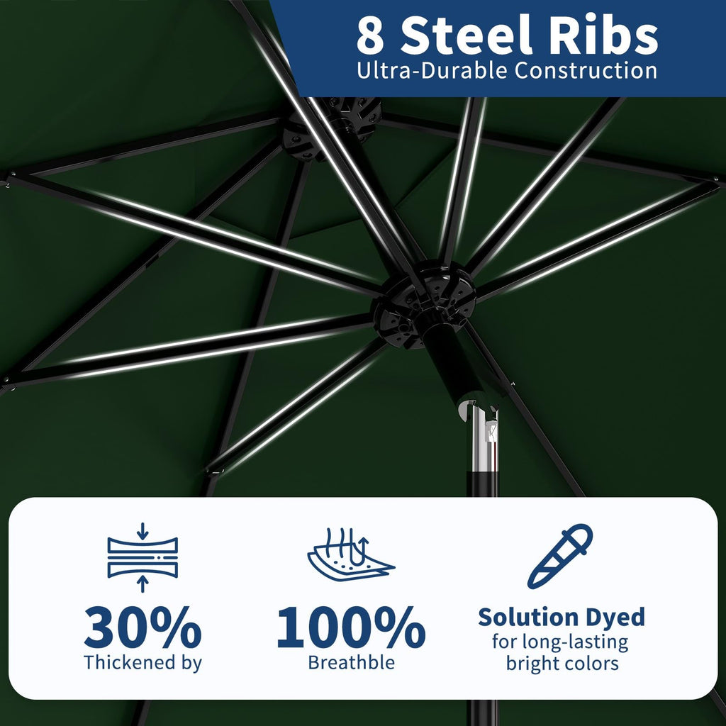 Garvee 10' Patio Umbrella with Crank Lift & Push Button Tilt, Table Umbrella Outdoor Patio 8 Sturdy Ribs for Yard, Deck, Pool, Dark Green