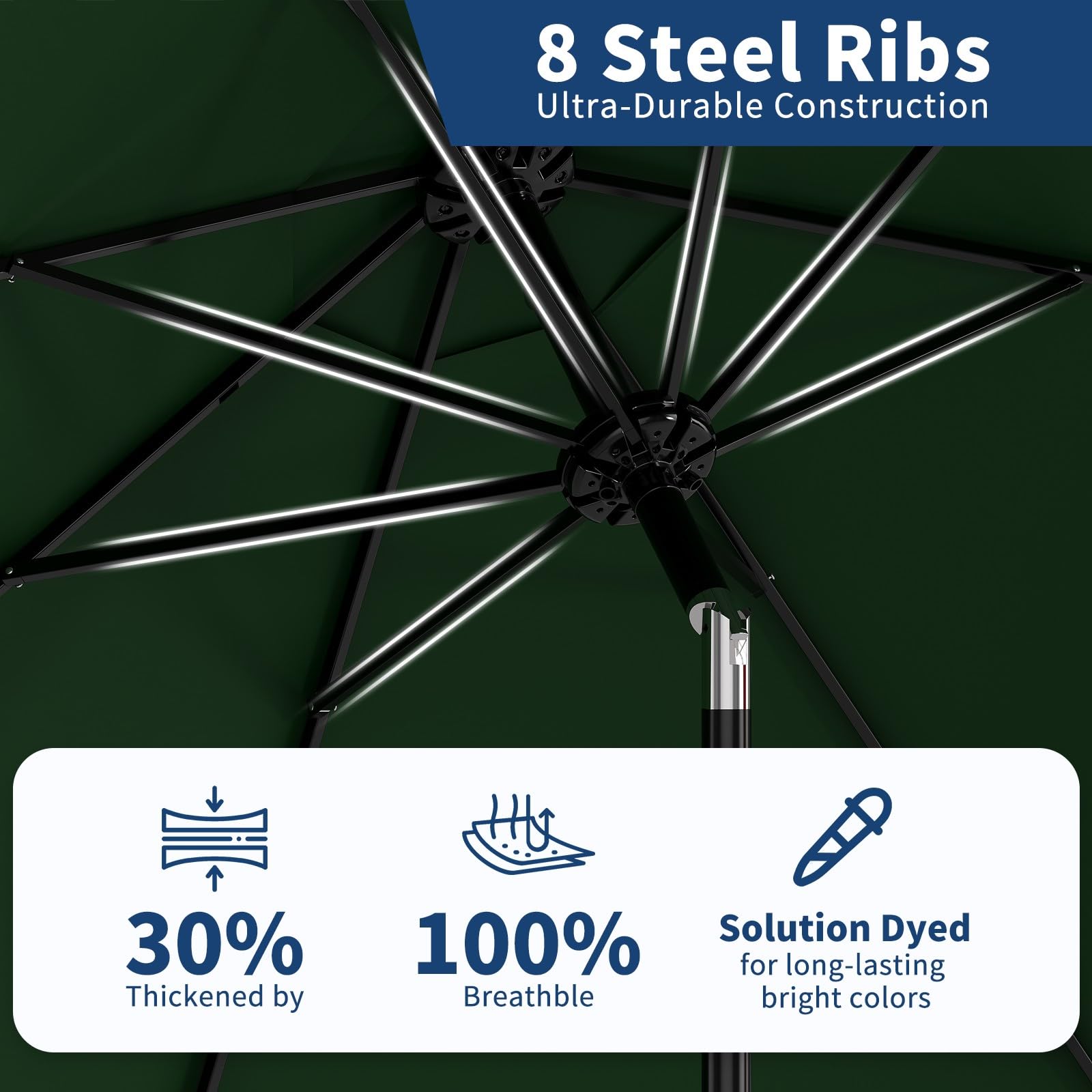 Garvee 10' Patio Umbrella with Crank Lift & Push Button Tilt, Table Umbrella Outdoor Patio 8 Sturdy Ribs for Yard, Deck, Pool, Dark Green