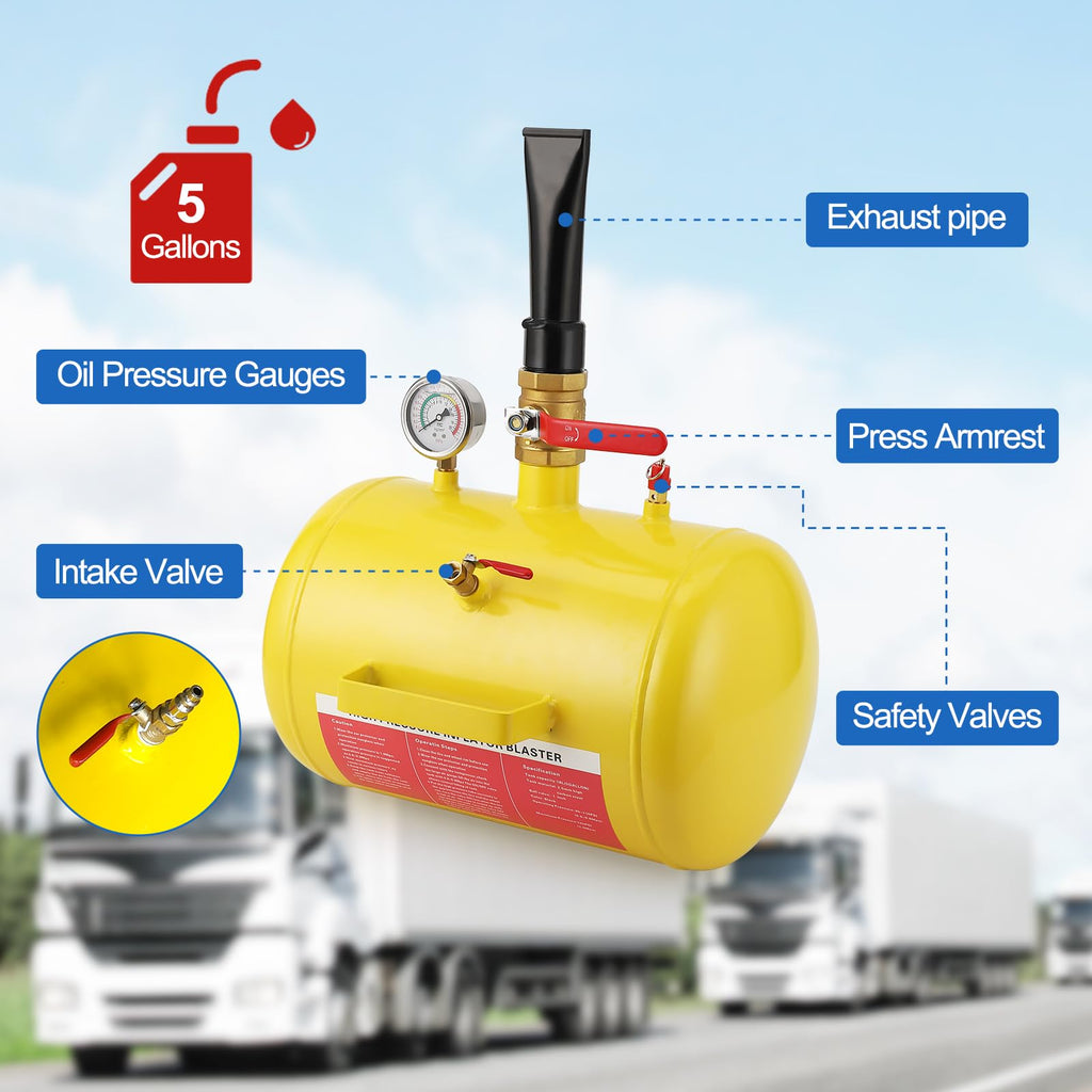 Garvee 5 Gallon Air Tire Bead Seater, Air Tire Seating Blaster Inflator, 85-166PSI Air Tire Bead Blaster with Pressure Gauge & Handle for Car Truck ATV(Yellow)