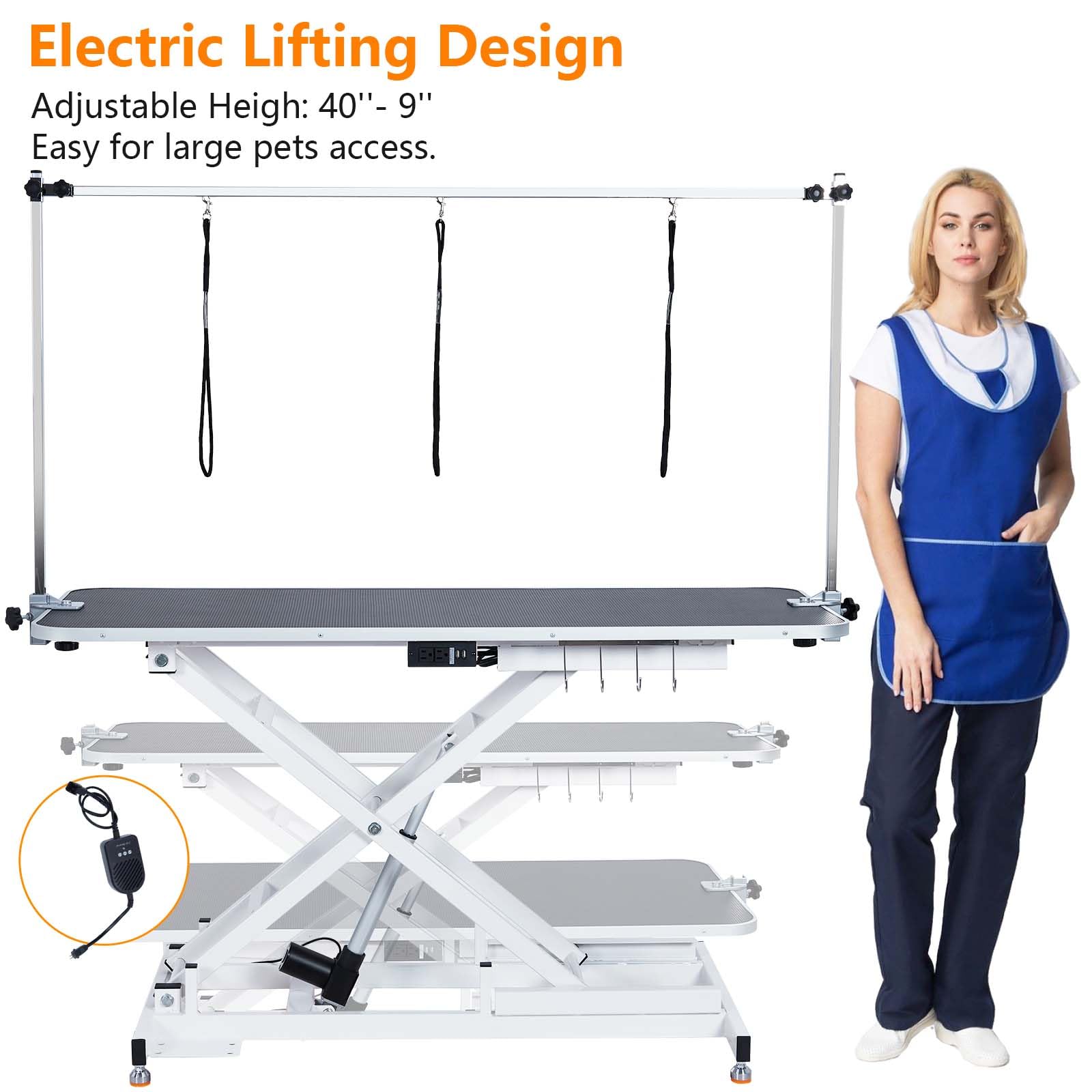 Garvee 60'' Dog Grooming Table for Large/Small Dogs + Electric Adjustable Height + Max Capacity 340Lb + Stainless Steel + Non-slip Design + Remote Lifting + Home Use