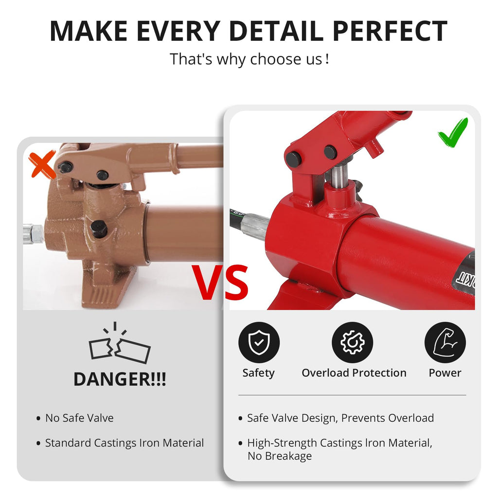 Garvee 20 Ton Porta Power Hydraulic Kit + 4.7 Ft Oil Hose + Portable Hydraulic Jack + TPU Seal + Electrostatic Powder + Auto Body Frame Repair + Construction