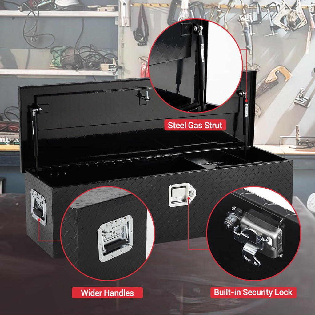 Garvee 39 Inch Aluminum Truck Tool Box, Truck Bed Storage Box with Security Lock and Wider Handles, Heavy Duty Waterproof Tool Box Organizer Chest for Pick Up Truck Rv Trailer - Black