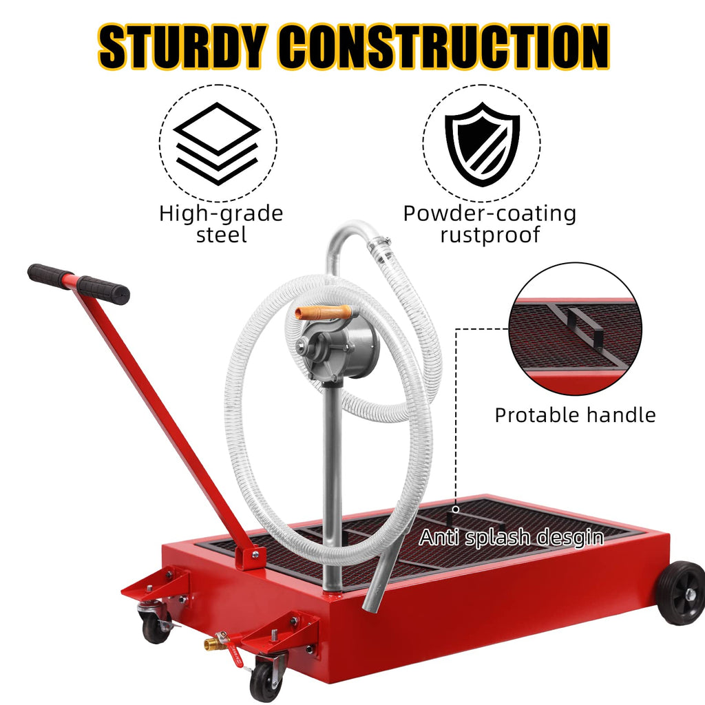 Garvee 25 Gal Hand Pump Oil Drain Pan with 95L Low Profile Oil Drain Pan - Red