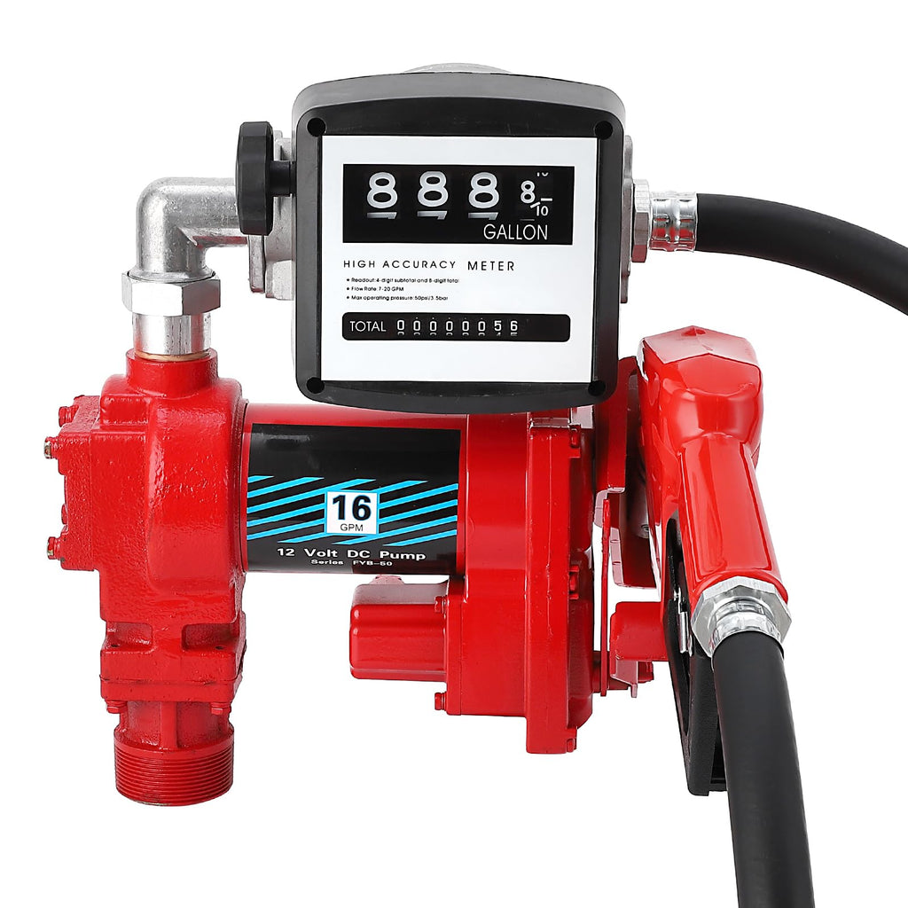 Garvee Fuel Transfer Pump 16 GPM 1/4 HP, with Digital Meter, Diesel Transfer Pump with Automatic Nozzles, Gasoline Transfer Pump with Emission & Suction Hoses for Gasoline, Diesel, Kerosene
