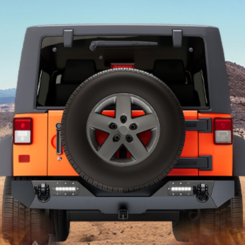 Garvee Rear Bumper Compatible With Wrangler JK, Rock Crawler Rear Bumper Cover With Hitch Receiver & 2X LED Lights, Off Road, Black