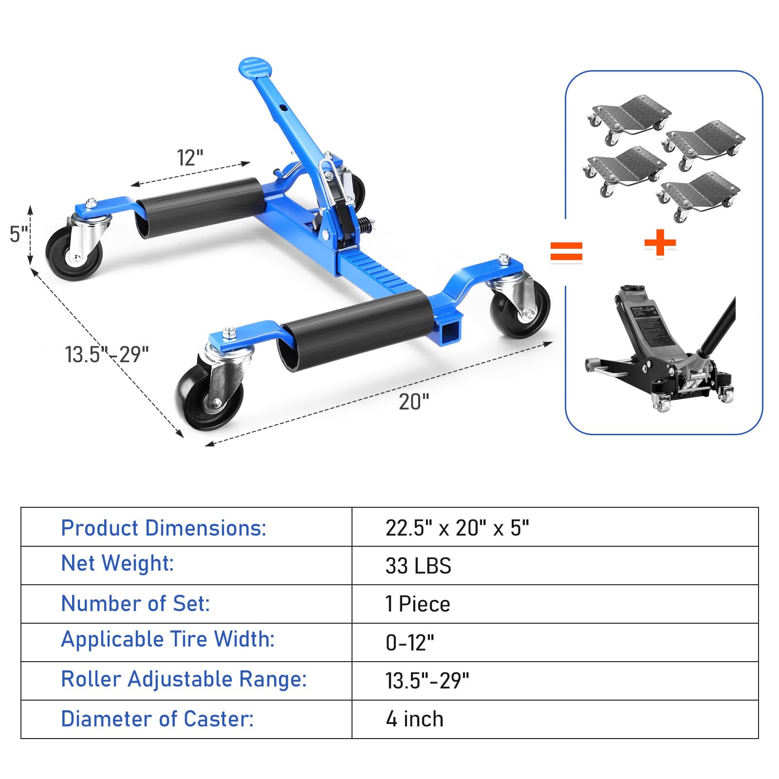 Garvee Mechanical Wheel Dolly Reinforced Steel 1500lbs Capacity 12" Wheel Clearance Rust-Resistant Powder Coating, 2 Packs