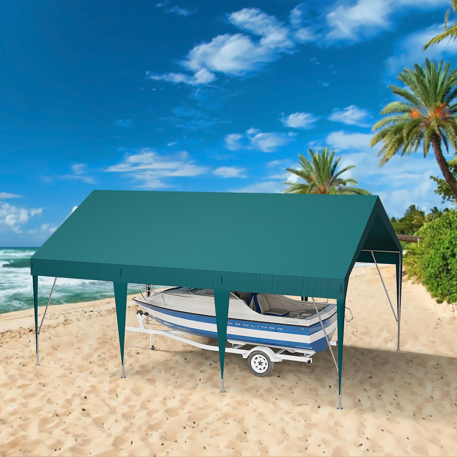 Garvee 12' X 20' Heavy Duty Carport, Portable Garage, Waterproof UV Protected Car Canopy for Cars, Boats, and Storage, Dark Green