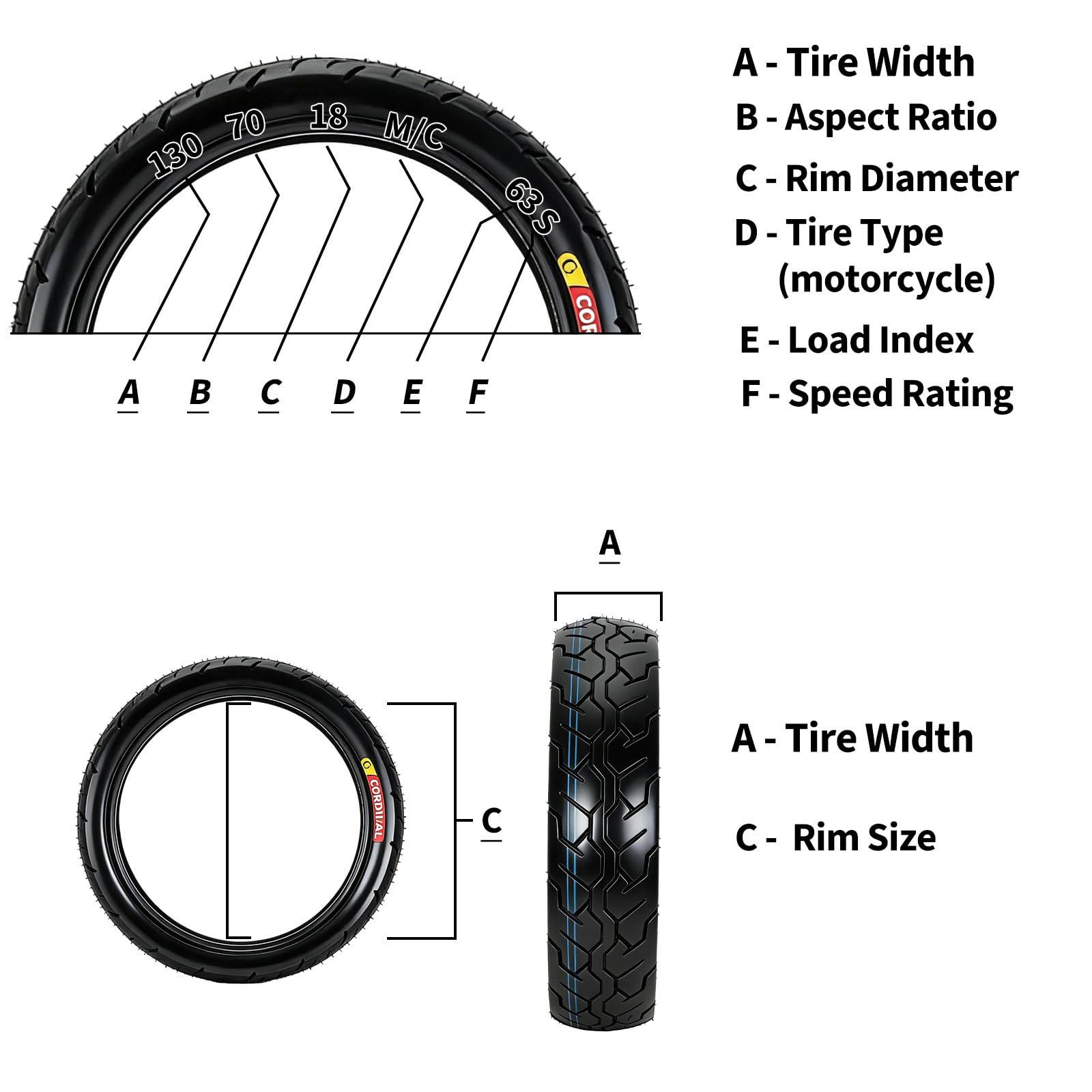 Garvee 130/70-18 Motorcycle Tire Front Black Wall 4PR 63S Tubeless Street Tire Cruiser Touring High Performance Enhanced Grip Longevity